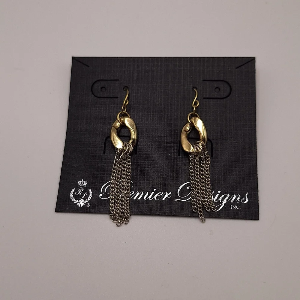 Premier Designs Gold & Silver Chain Tassel Earrings NWT Mixed Metal Dangle